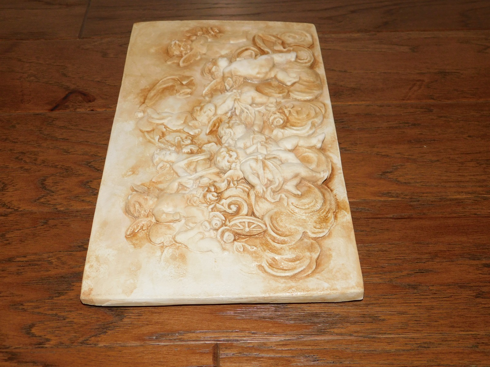 VINTAGE Heavenly Cherub Angels in Clouds Wall Relief Sculpture Plaque Plaster