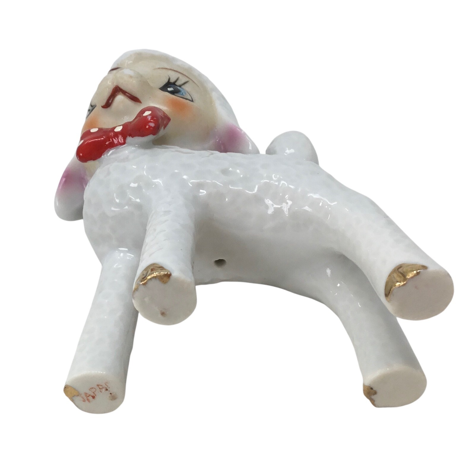 Vintage Athropomorphic White Lamb Red Bow Tie Figure Figurine Japan MCM 50s 60s