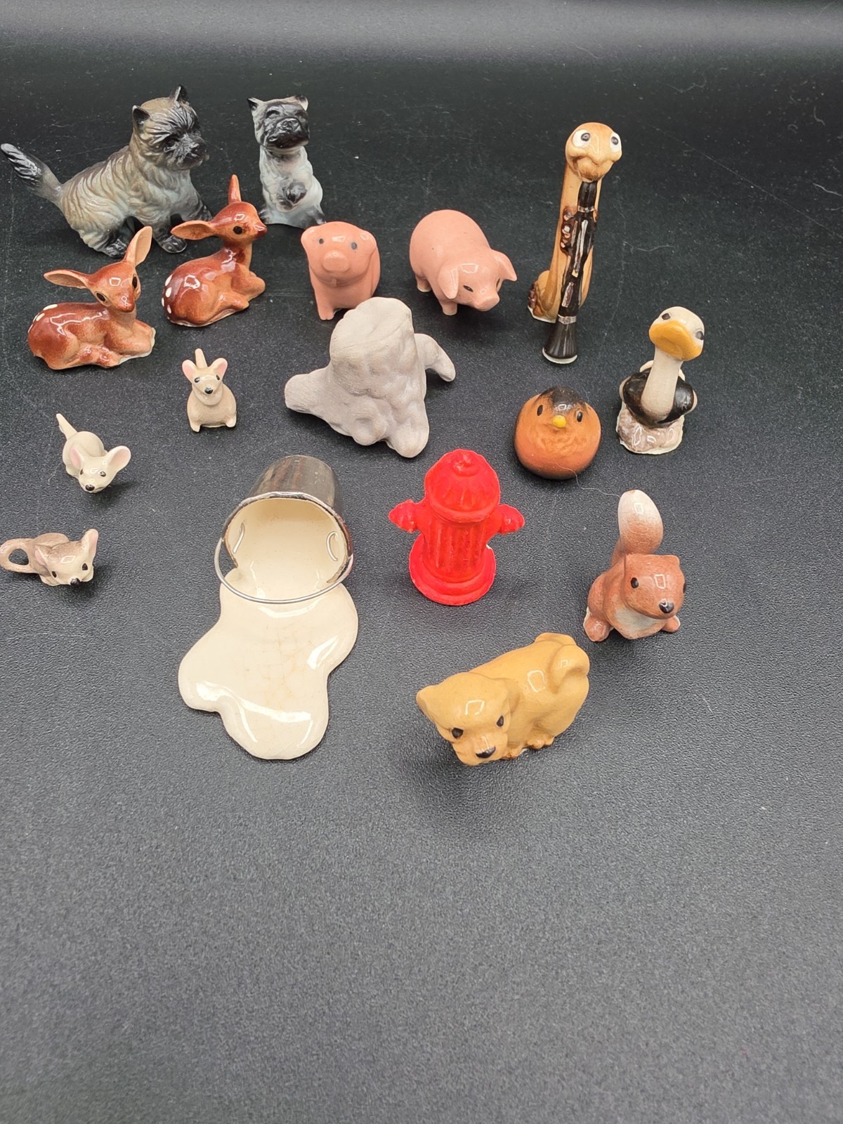 Vintage Hagen Renaker Figurines Lot Of 17 Fawn Mouse Dog Milk Hydrant Bird EUC