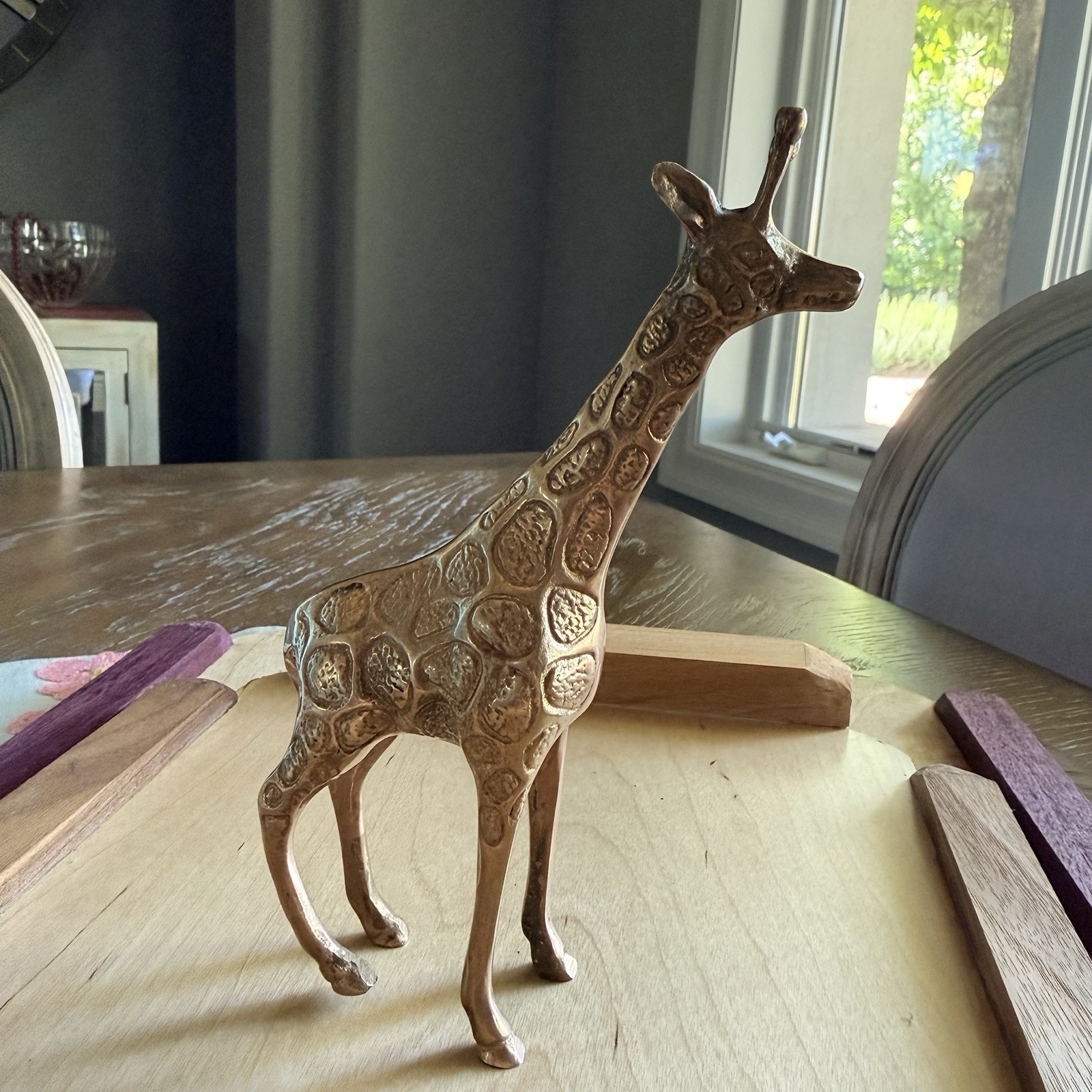 Vintage Brass Metal Giraffe Figurine 6 in 3D Textured Animal Print Decor