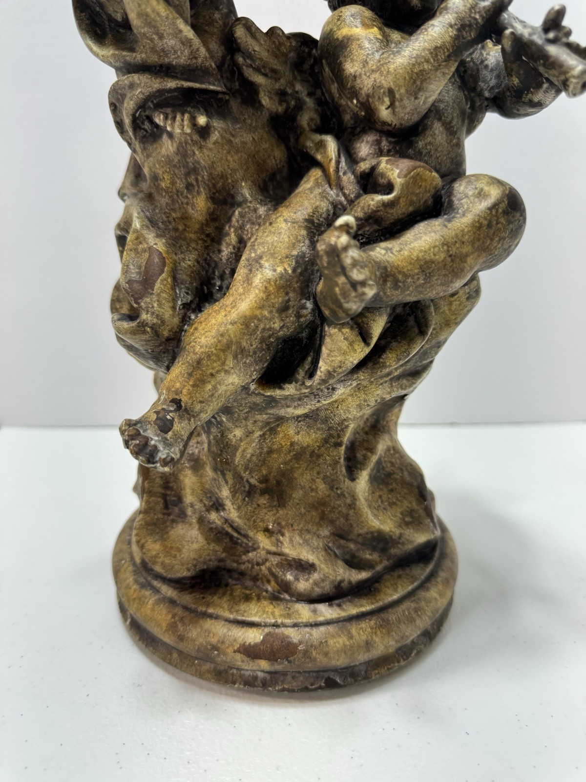 Antique Gold Cherub Statue Baroque-Style Angel Figurine with Musical Instruments