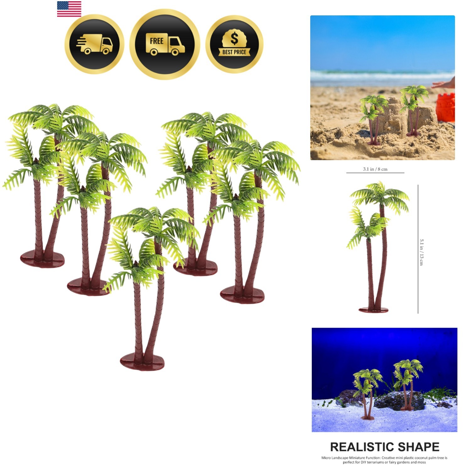 Miniature Palm Tree Decor Set 5pcs Fake Tropical Miniature Trees for Craft Ga…