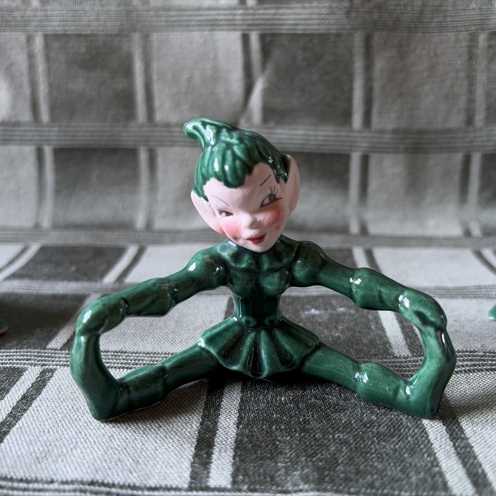 VTG ✨LOT Of 4 Gilner Ceramic Pixie Elf Figurines Green Japan MCM Kitschy nICE 👍