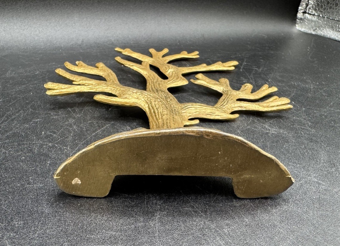 Vtg Cast Metal Decorative Gold Tone Tree Jewelry Stand Earring Holder 6.5″ Tall