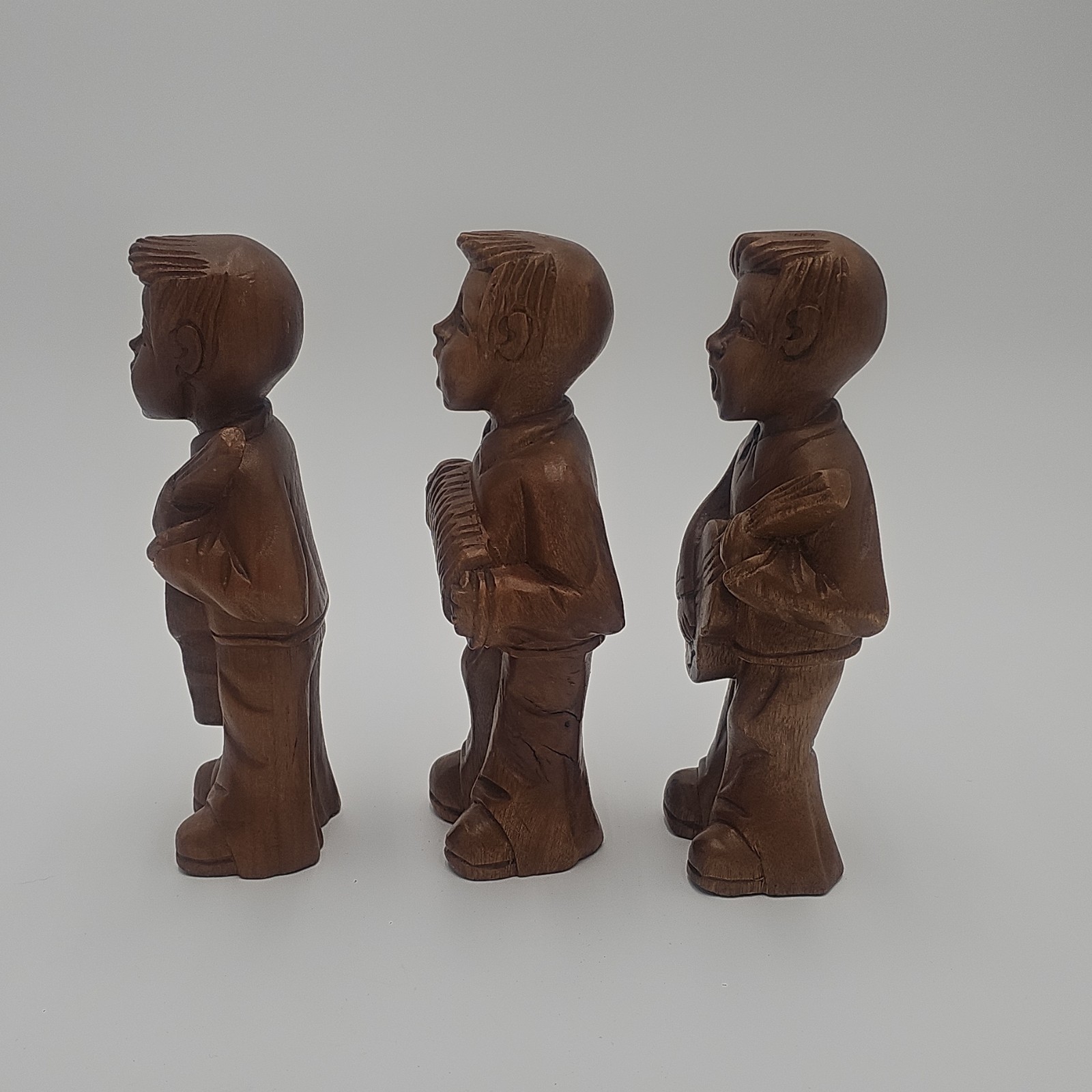 Wooden Musician Figurines Set of 3 Carved Decorative Sculptures