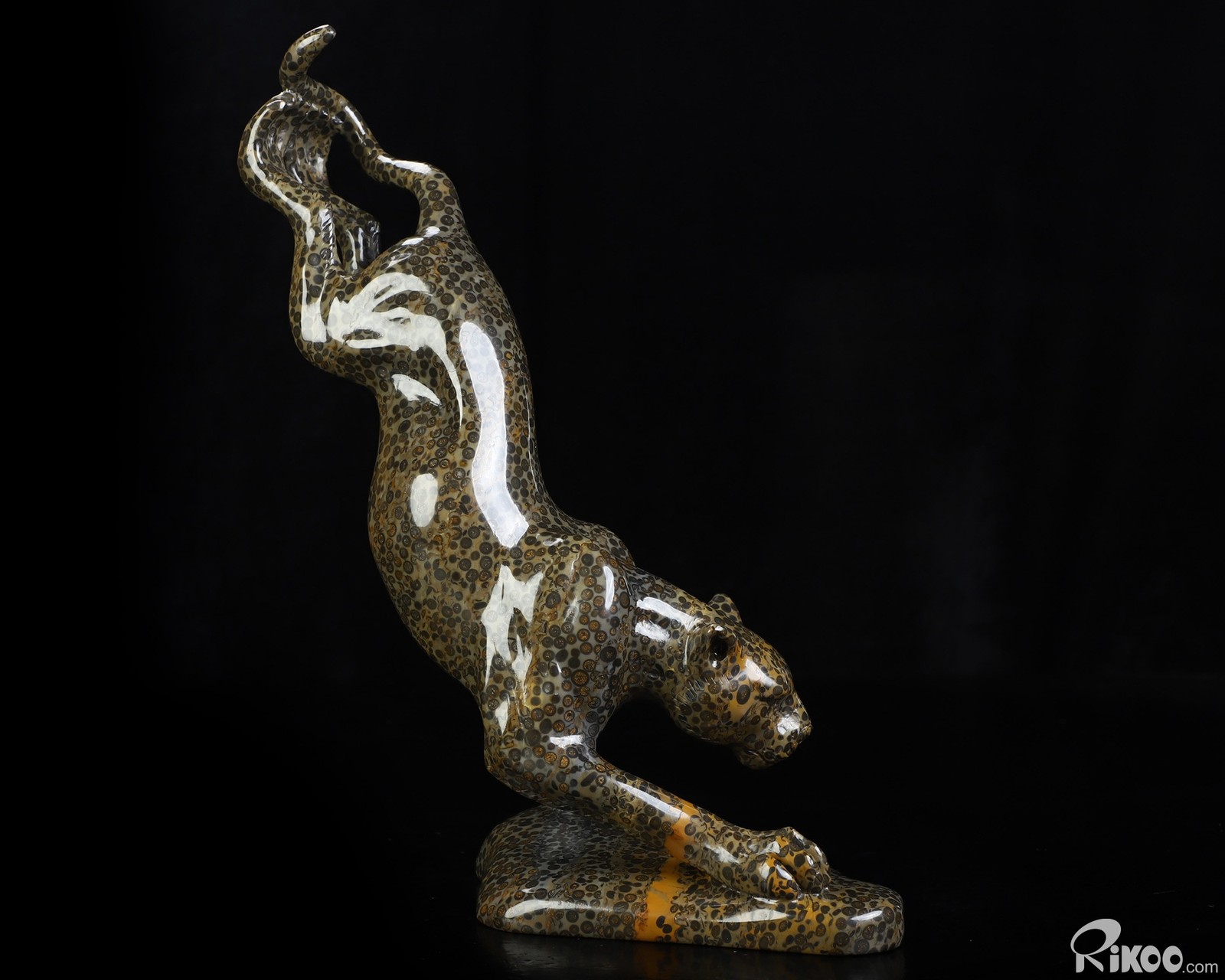 8.5″ Chinese Leopard Skin Jasper Hand Carved Crystal Leopard Sculpture, Healing