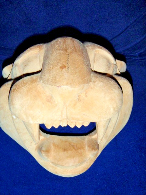 Vintage Hand Carved Wooden Panther Leopard Head Wall Hanging Folk Art
