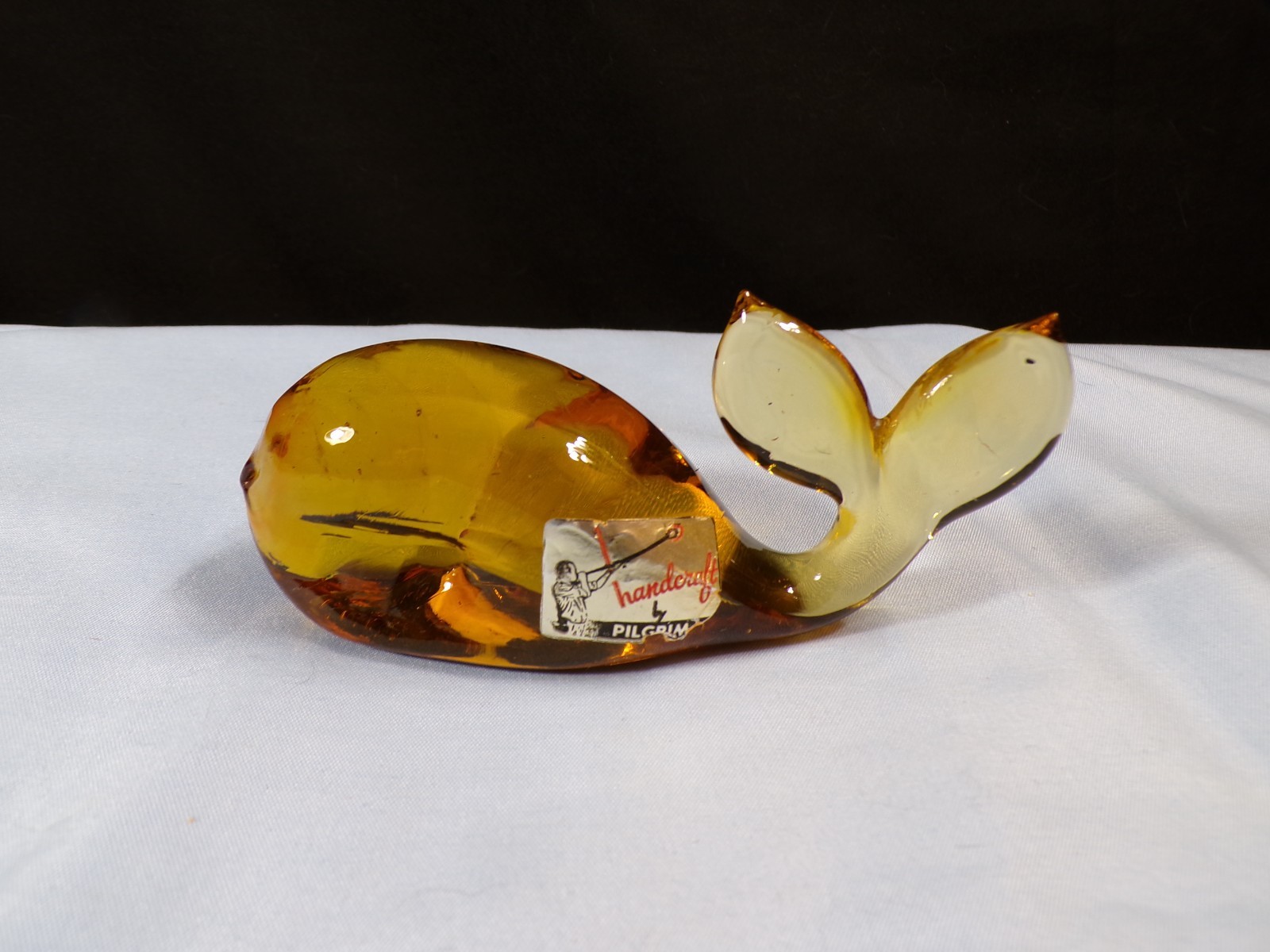 Pilgrim Amber Glass Whale Figurine w/ Factory Sticker