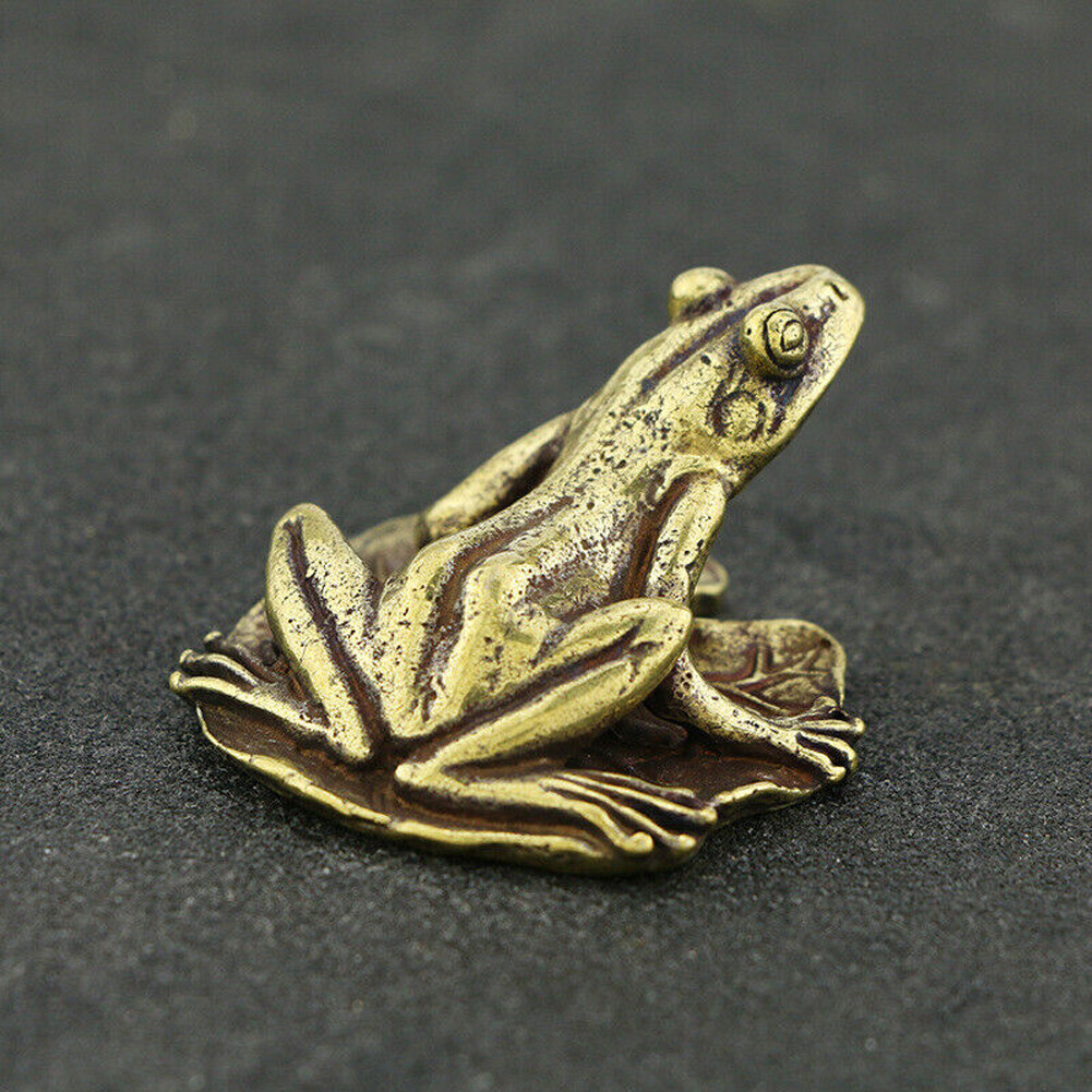 Brass Frog Figurine Statue Home Office Table Decoration Animal Figurines Toy##