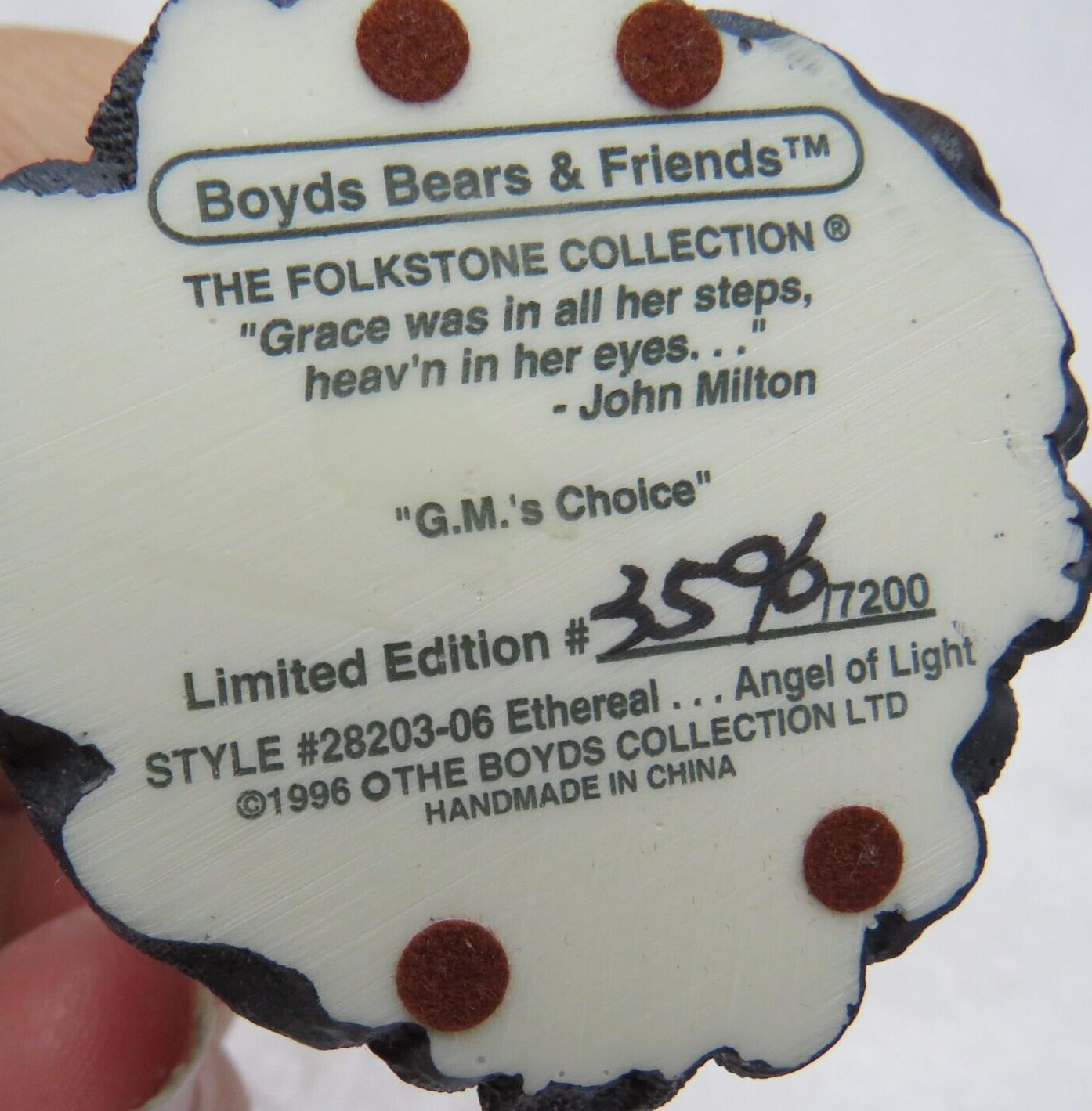 1996 BOYDS & FRIENDS FOLKSTONE ETHEREAL ANGEL OF LIGHT GRACE 28203-06