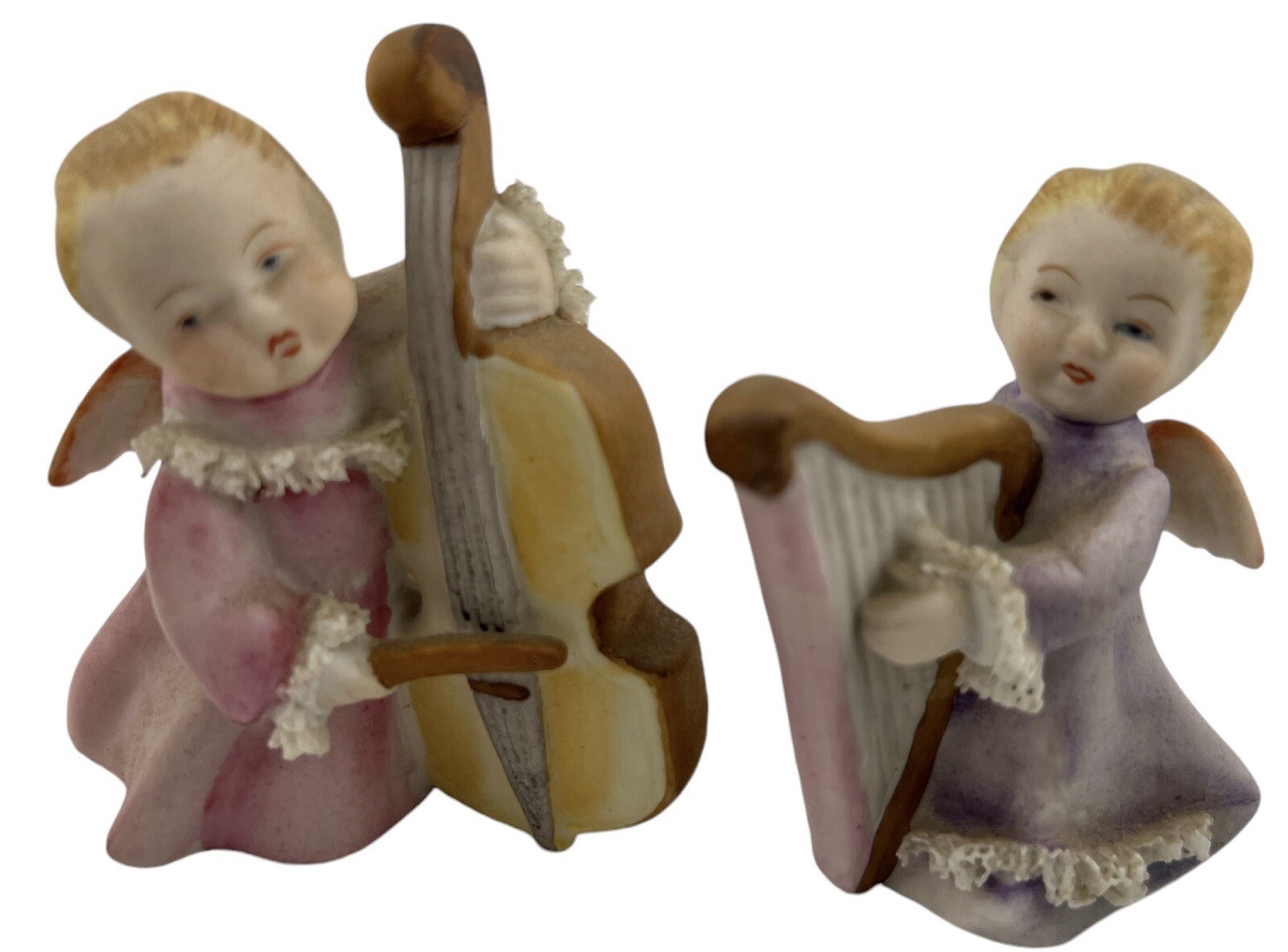 6 Vintage Japan Angel Figurines Playing Musical Instruments Hand Painted 2.75”