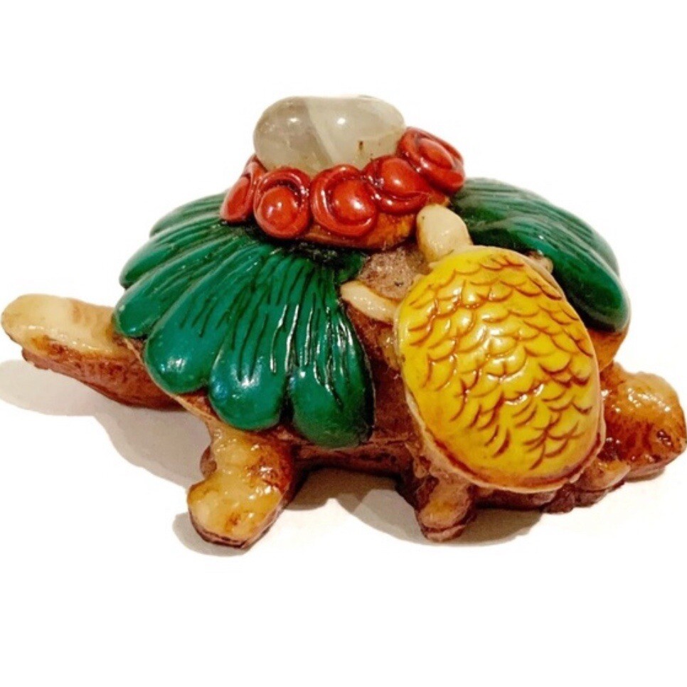 Turtle Figurine Figure Mom and Baby Orange Green Red Stone Gem Resin Decorative