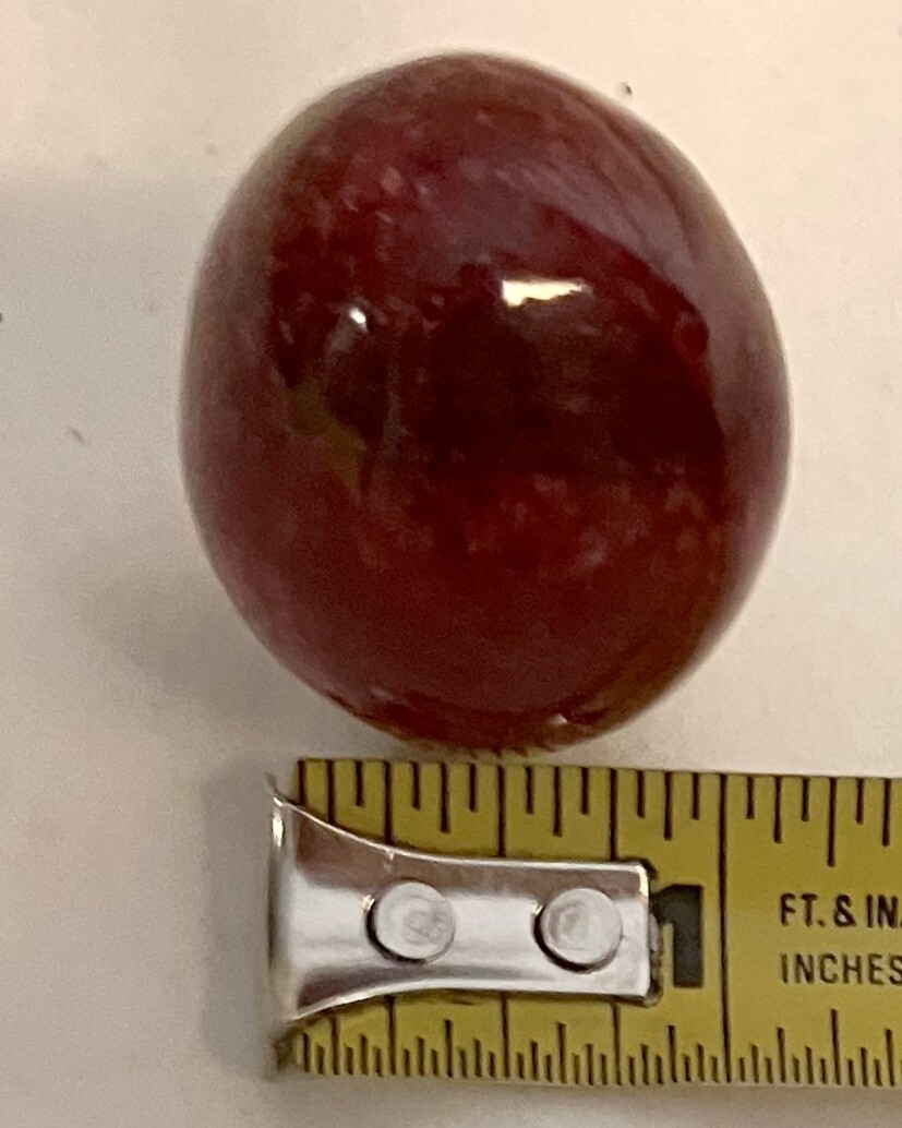 Pair (2) Polished Alabaster Burgundy & White Marble Stone Eggs 1.5″ x 1″