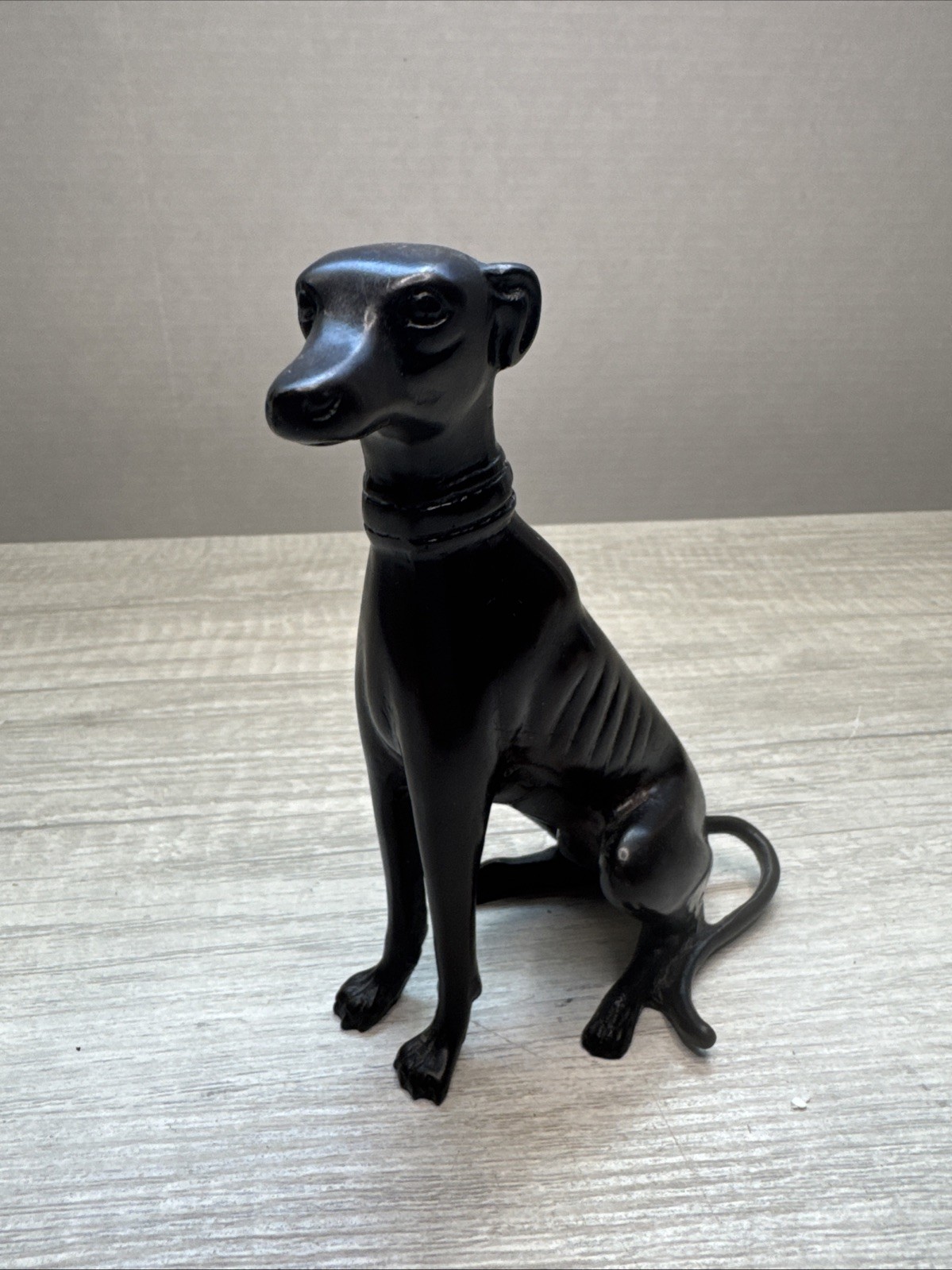 Black Resin Italian Greyhound Whippet Statue Sitting Modern Deco Hollywood 5.5