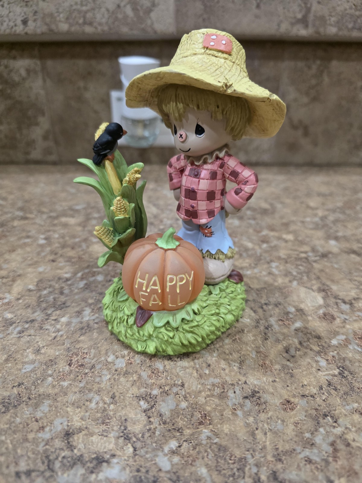 Precious Moments 249401 Happy Fall LED Scarecrow Resin Figurine Pumpkin Crow