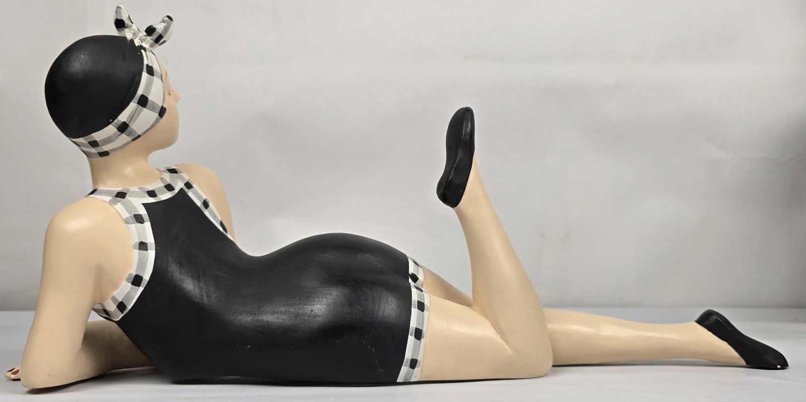 BATHING BEAUTY FIGURINE Black and White Collectible Beach Girl with Her Foot Up