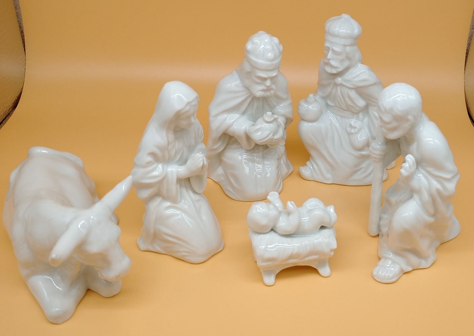 Nativity Set 1977 Fitz & Floyd Porcelain 6 pc Christmas Jesus Bethlehem VINTAGE
