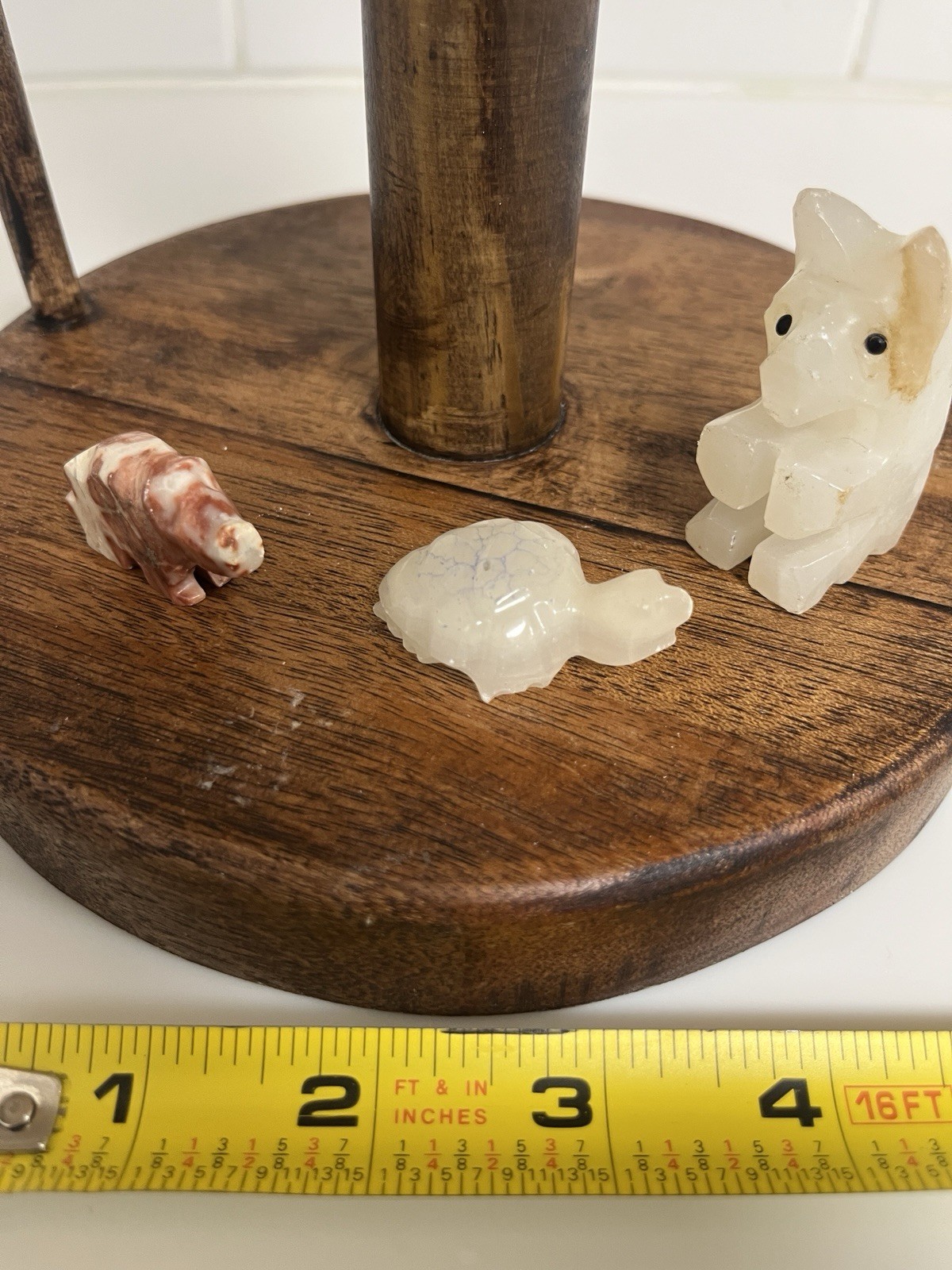 3 Carved White Rock Stone Vintage Animals Elephant Turtle Bear Vintage Lot