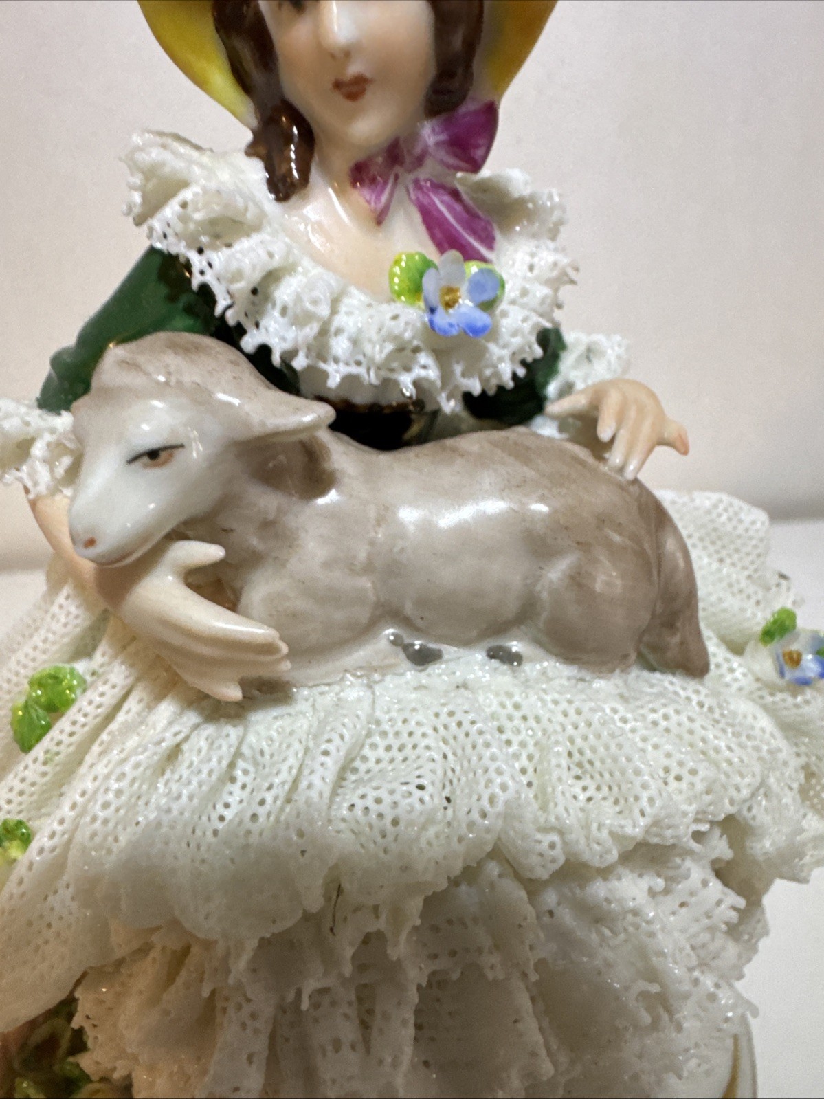 Dresden Lace Lady & Lamb Porcelain Figurine