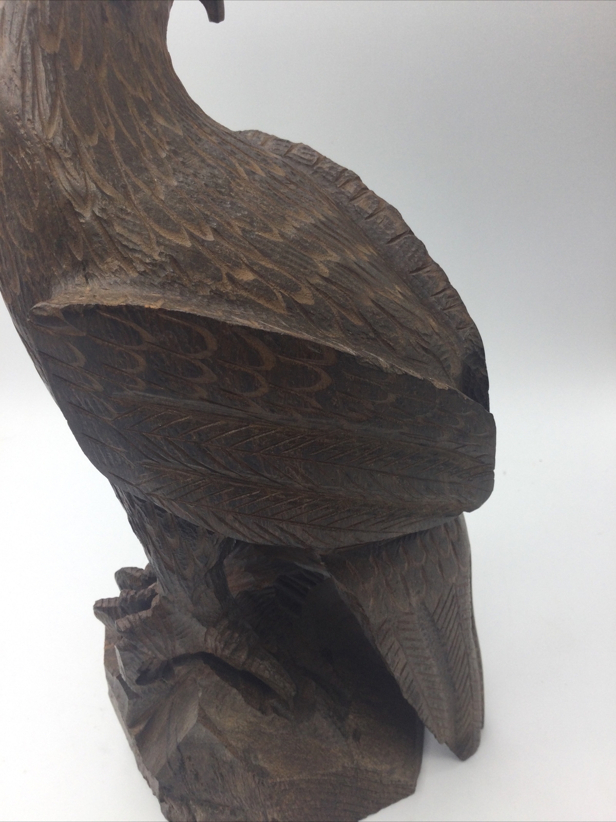 Hard Wood Hand Carved Eagle Perched on Wood Stand, 11 Inches Tall