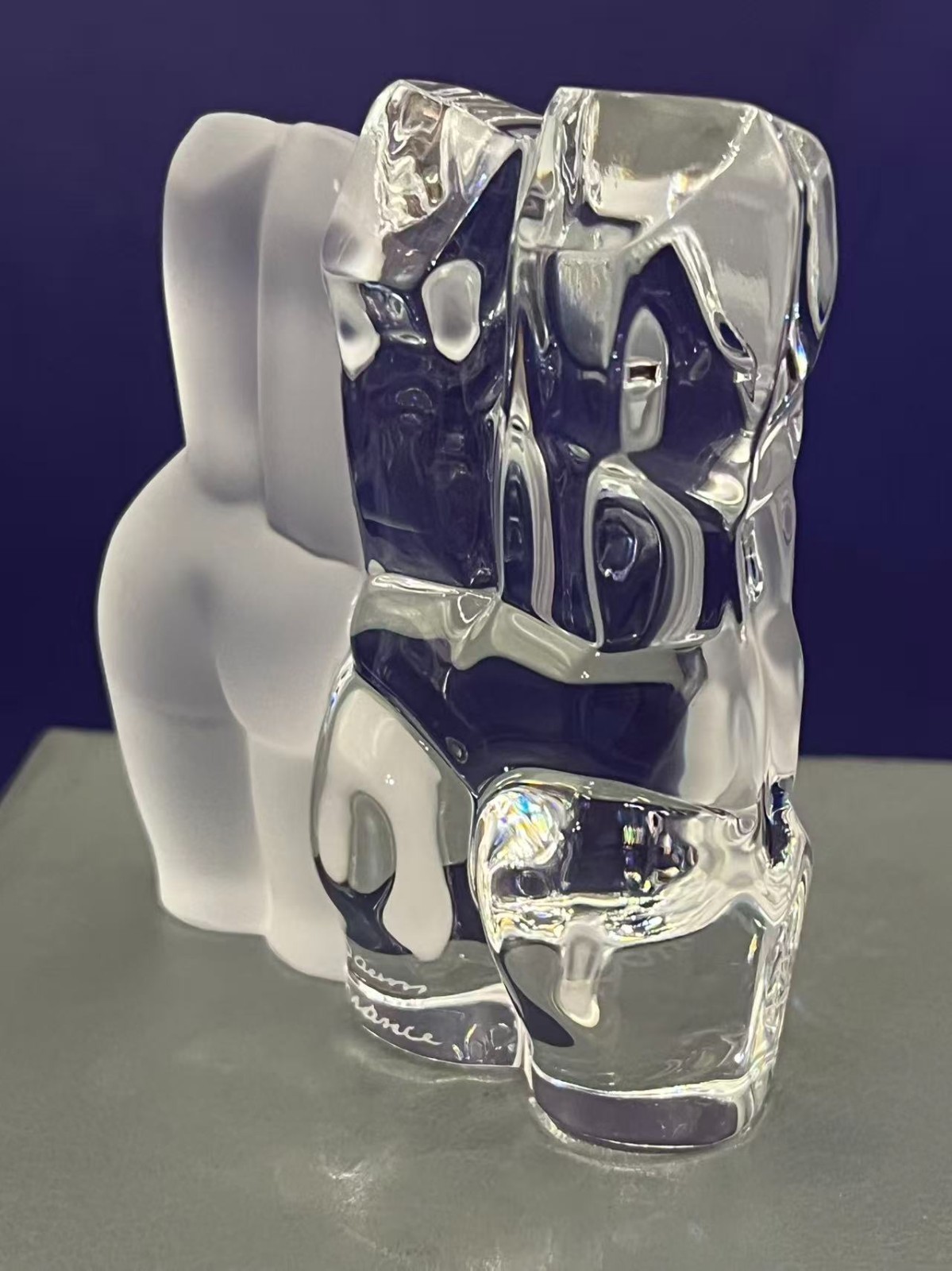 Daum France Crystal Male and Female Nude Torsos Figurine- Maurice Legendre w/Box
