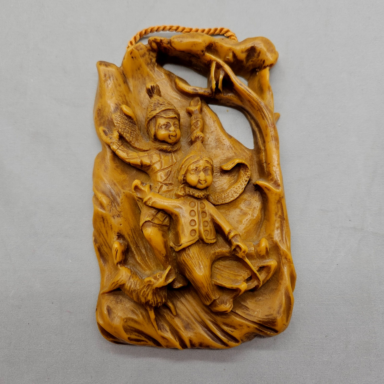 4 Vtg German Wax Relief Wall Decoration Boy & Girl Portraying Four Seasons Brown