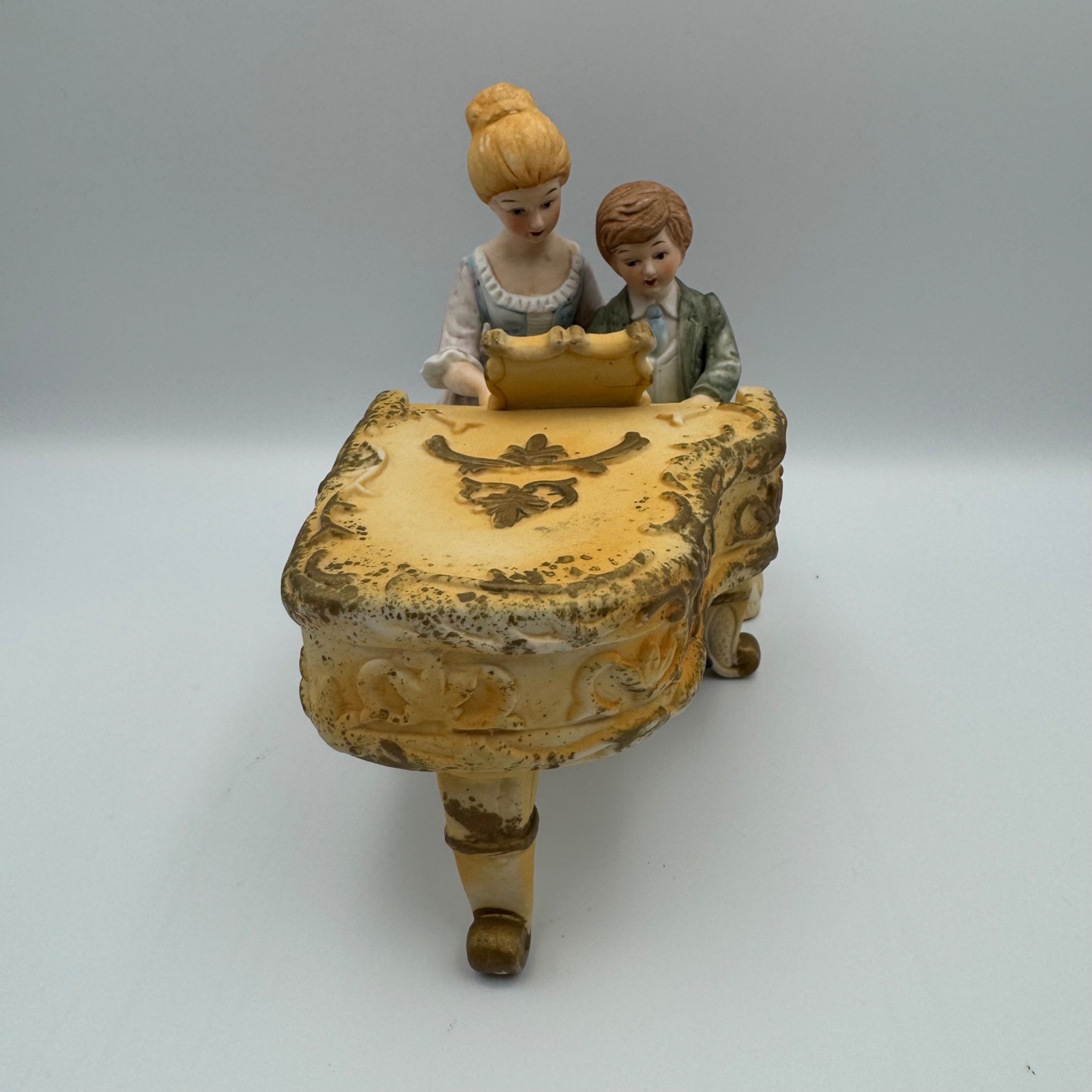 Lenwile Ardalt Art Ware Taiwan Porcelain Figurine Mother Child Piano Music Box