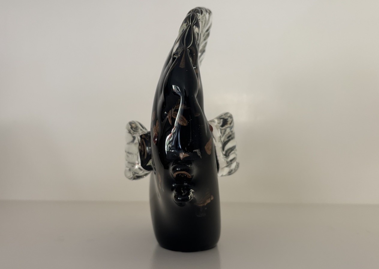 Vintage Murano Glass Fish Statue Black & Metallic Gold Excellent Condition