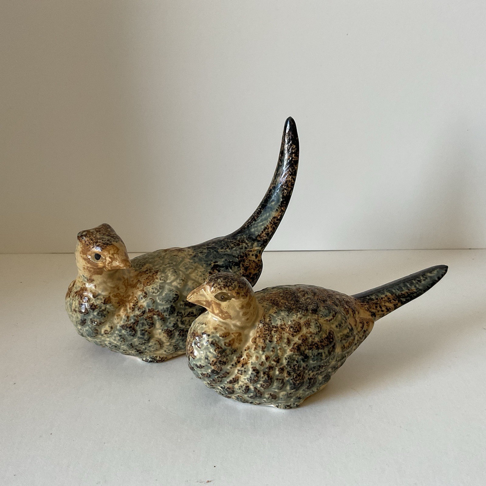 Pair Of Vintage Mid Century Wony Japan Pheasant Porcelain Bird Figurines Brown