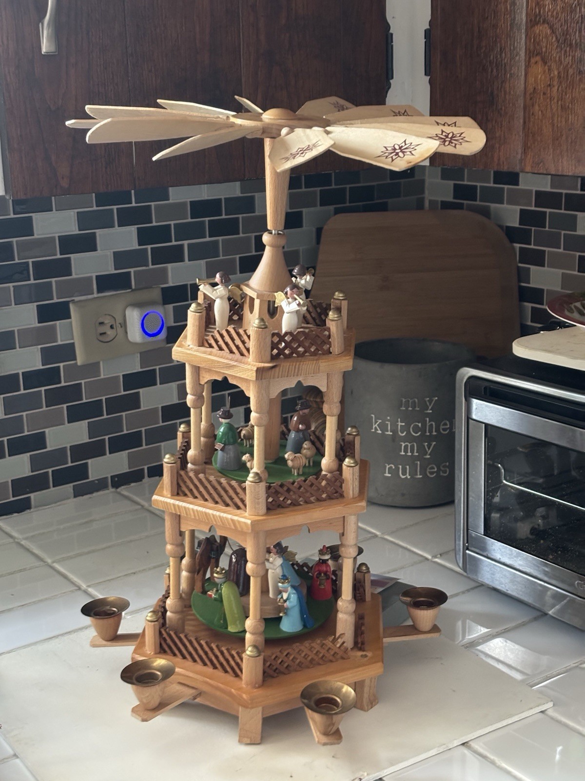 Traditional Wooden 3 Tier Pyramid Hand Carved Nativity Set From Germany