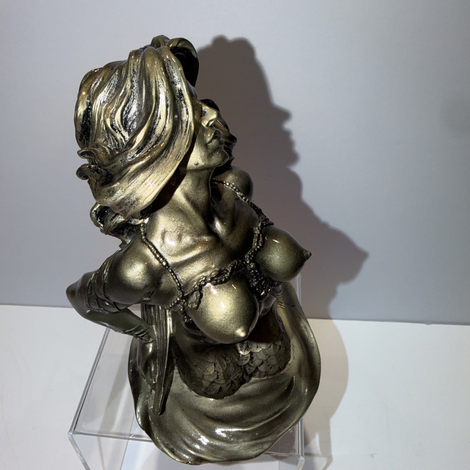 Mermaid lady women sexy breast Sculpture Oceanic Statue Signed Dated