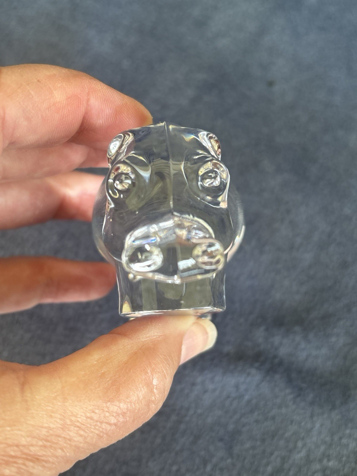 Vtg Villeroy & Boch Crystal Glass Hippo Figurine Paperweight Signed Germany
