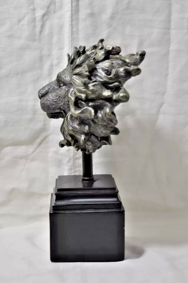 Lion Statue Sculpture Figure Bronze Color Resin Home Decor