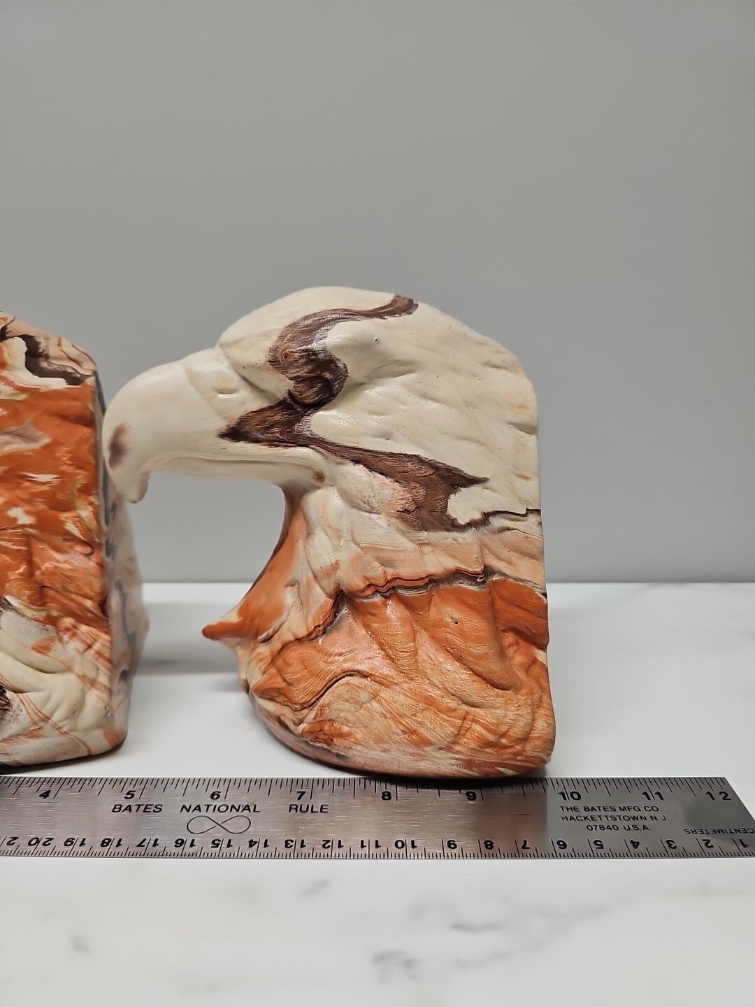 Vintage Native American Eagle Bookends Swirl Layered Clay Resin Western Decor