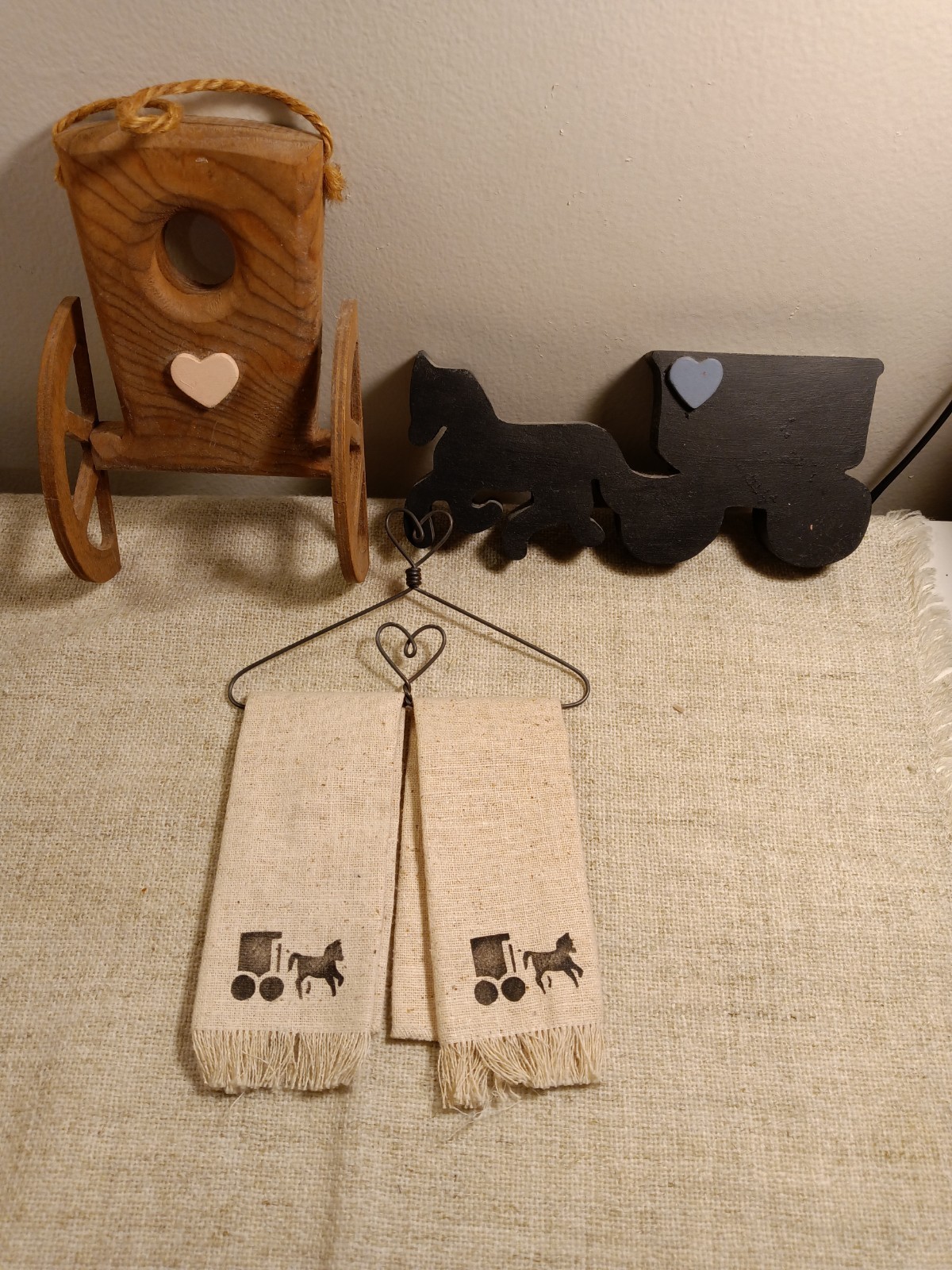 Lot of 3 Amish Buggy Themed Home Decor Items, Folk Art, Country Decor