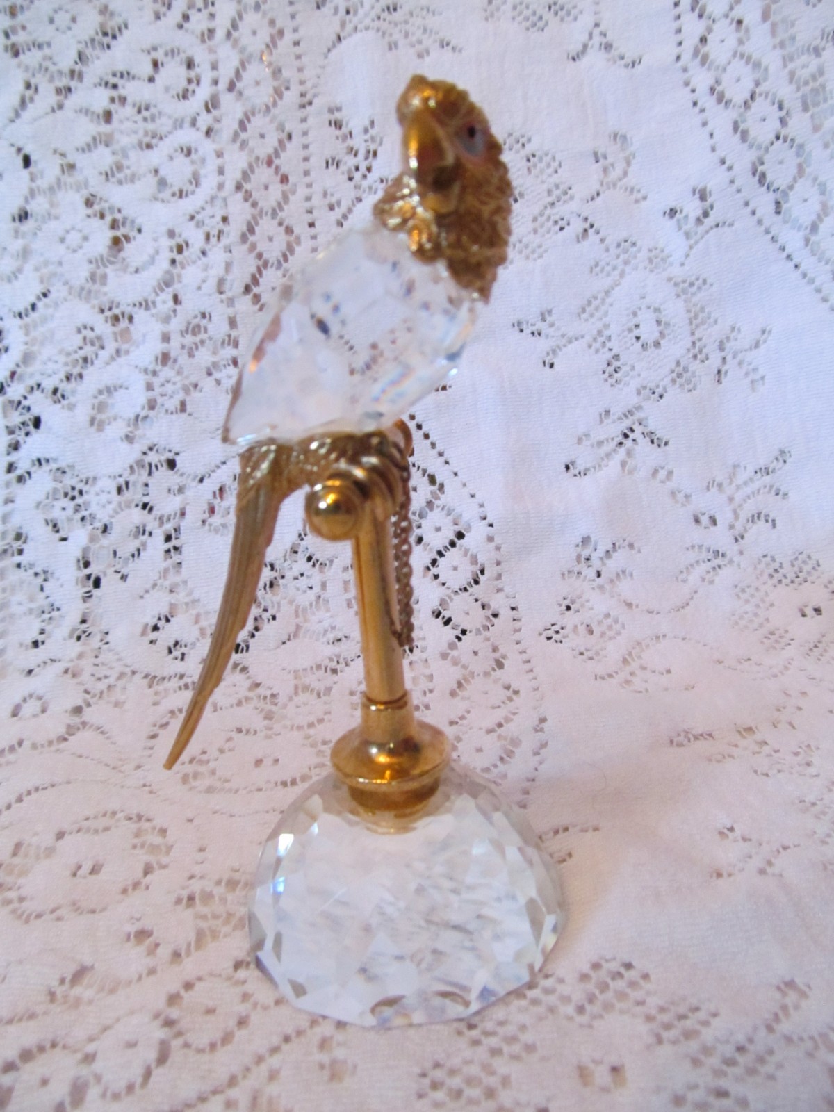 Vintage 80’s Swarovski Trimlite Crystal Gold Plated Parrot on Perch Figurine