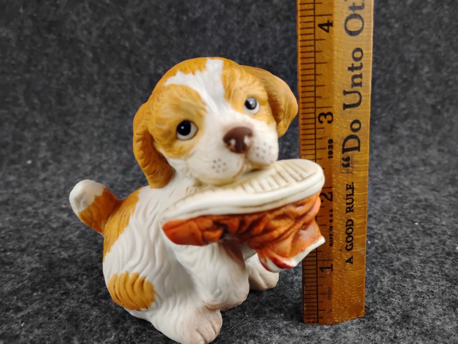 Vintage HOMCO Home Interiors Puppy Dog Figurine Chewing on Shoe 1405