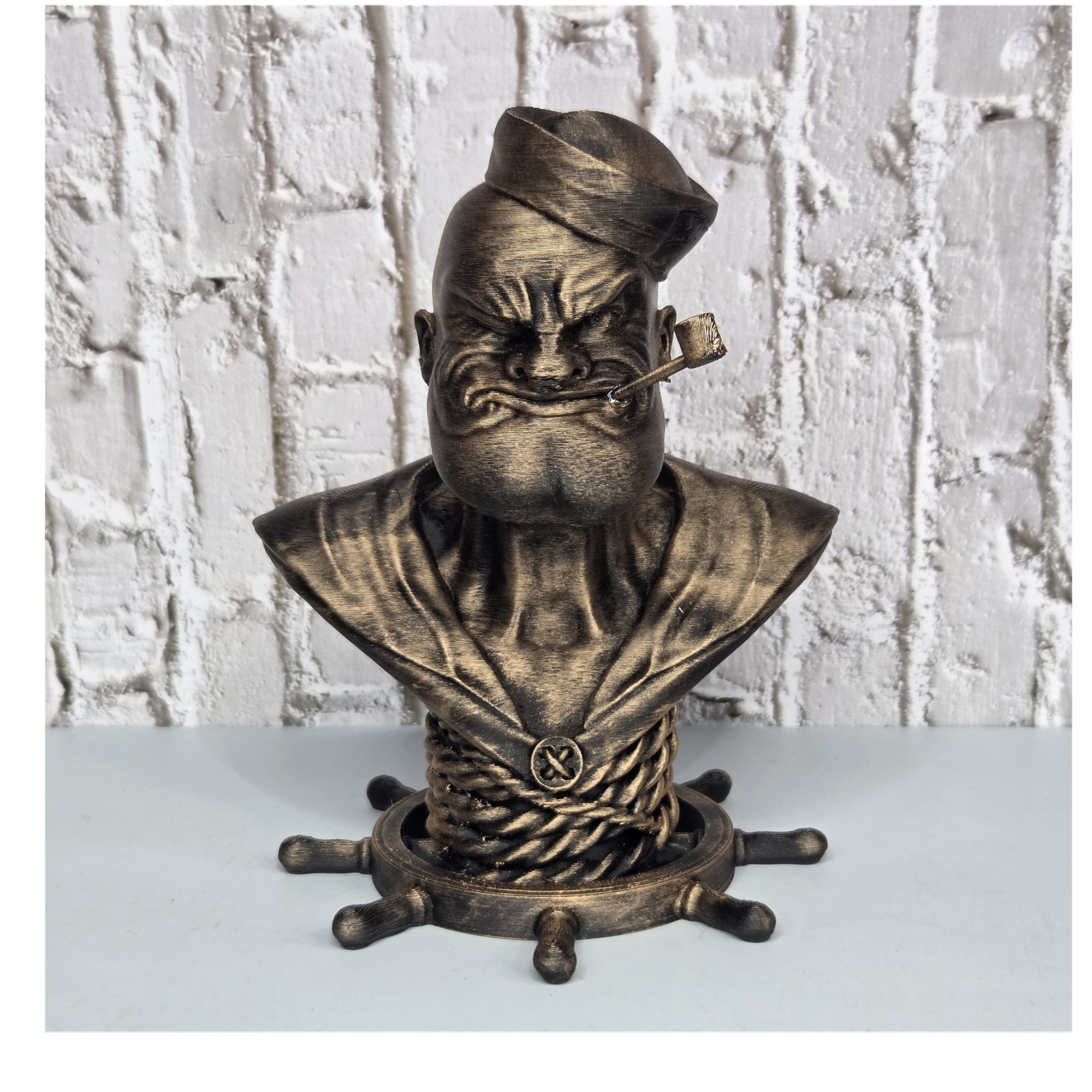 Popeye Bronze 3d Printed Bust Figurine Sculpture Hand Painted Antique Finish