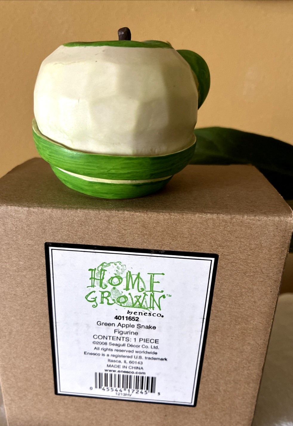 Enesco Home Grown Green Apple Snake Figurine 2008 Original Box 4011652
