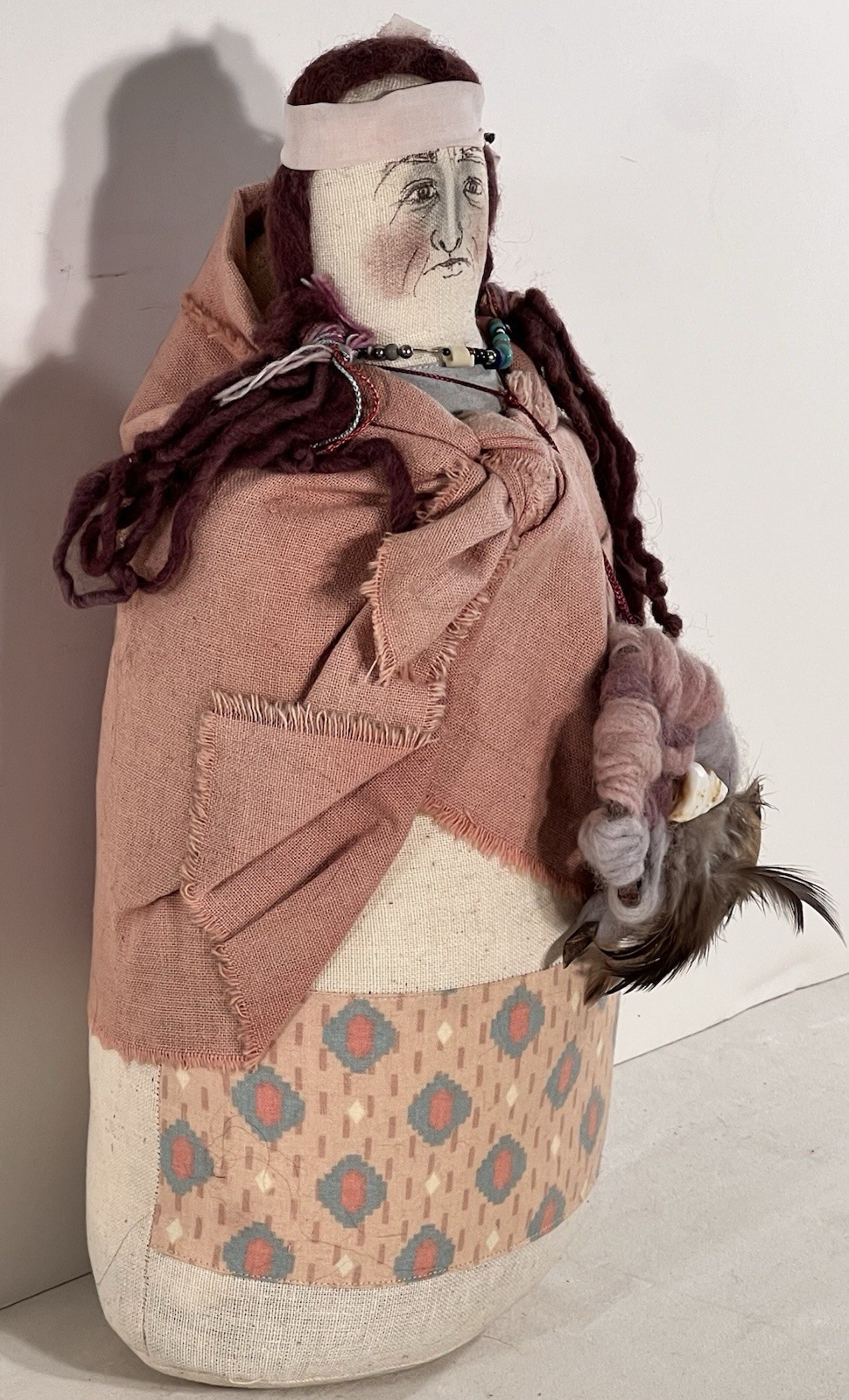 Mary L. Clovis Red Horse 16” Folk Art Flour Sack Doll Signed 1987 Handmade