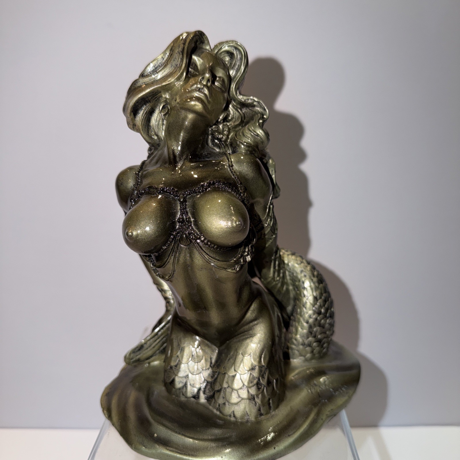 Mermaid lady women sexy breast Sculpture Oceanic Statue Signed Dated