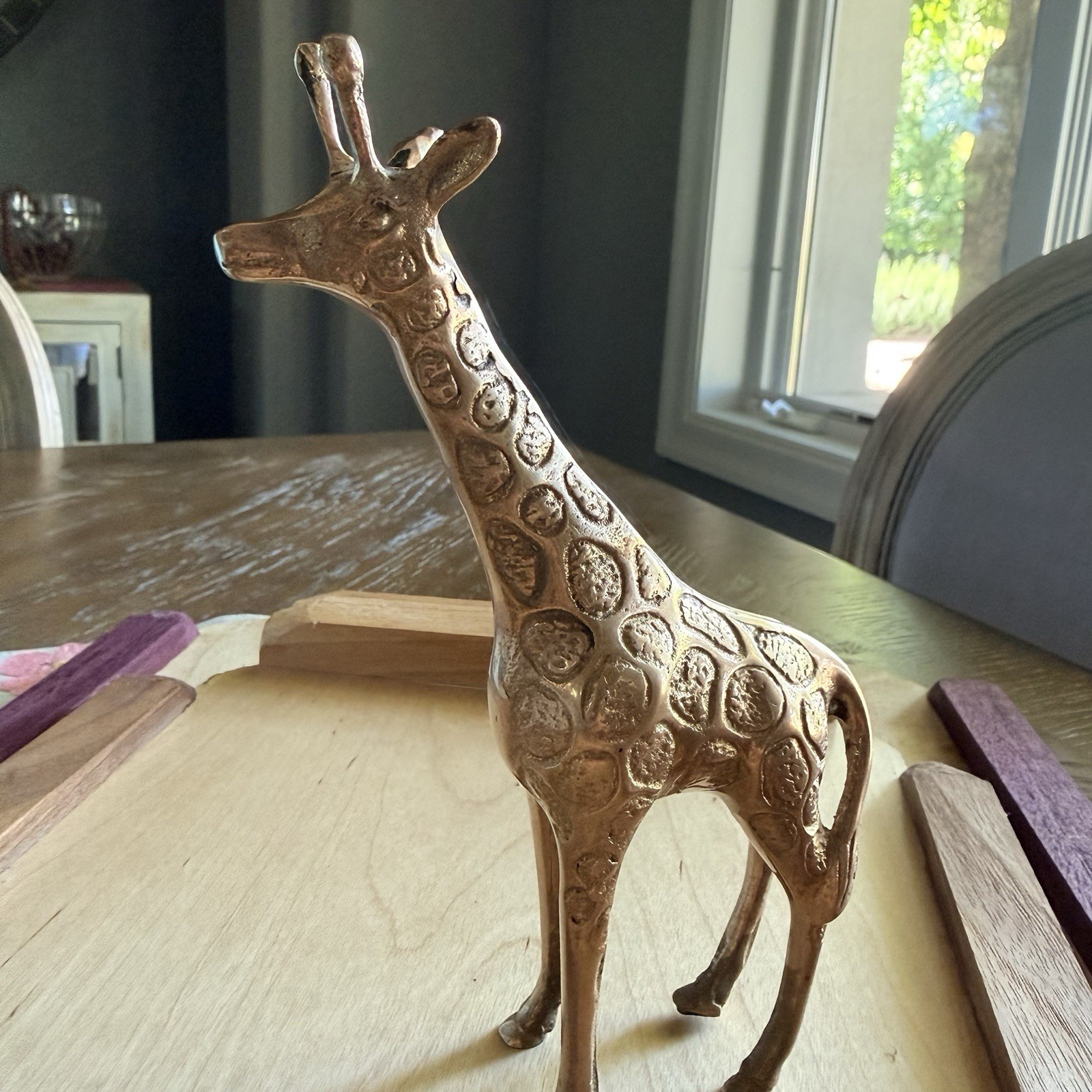 Vintage Brass Metal Giraffe Figurine 6 in 3D Textured Animal Print Decor