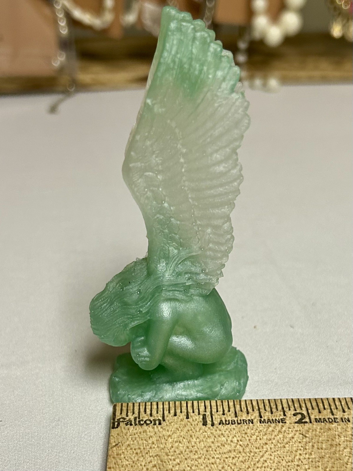 Resin Healing Angel Green And White Figurine Small