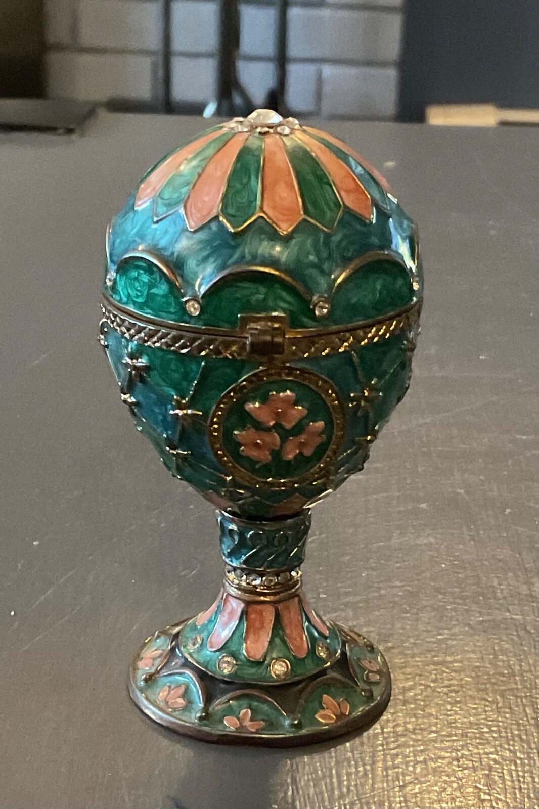 Vintage Faberge EGG Replica Jeweled Trinket BOX on Magnetic Stand
