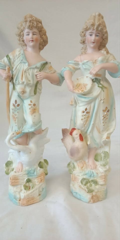 Antique German Style Porcelain Bisque Figurine,10″ Tall