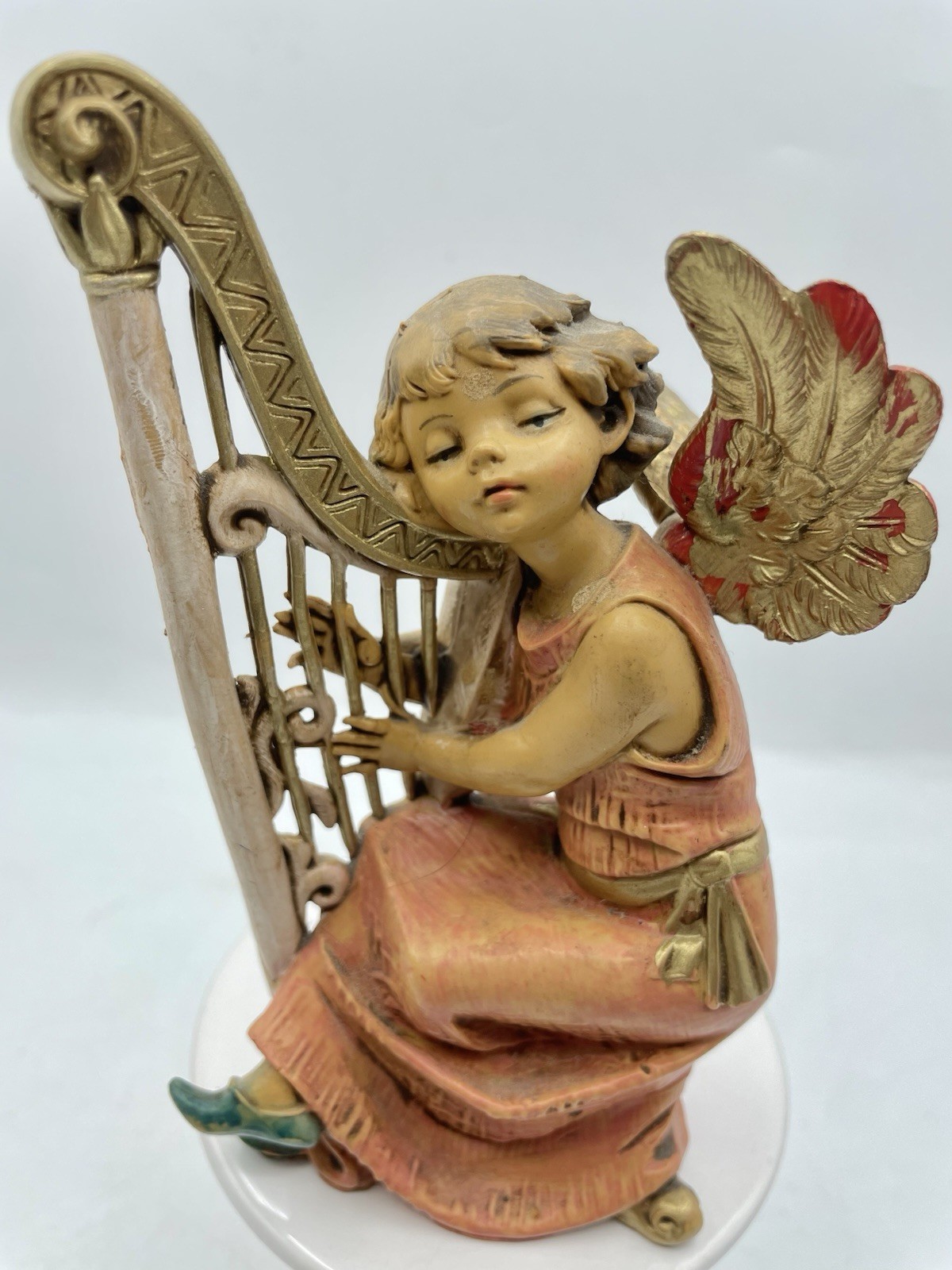 Vintage Roman Fontanini Depose Angel Playing Harp Nativity Christmas Italy #361