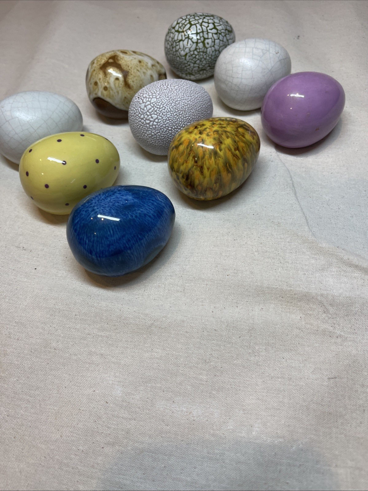 Vintage Ceramic Easter Eggs Lot Speckled Glazed Decor blue pink spotted decor