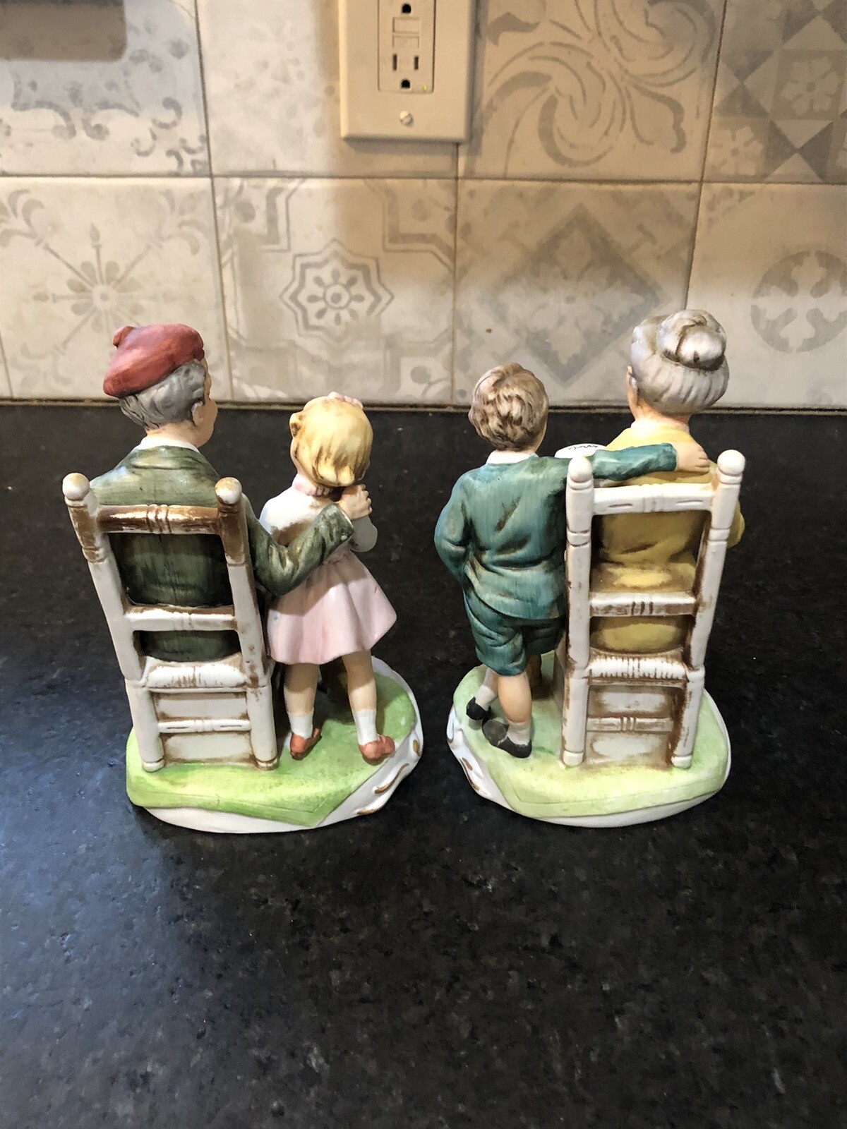 Two – Vintage Grandma and Grandpa reading to Child porcelain Ardco figurine