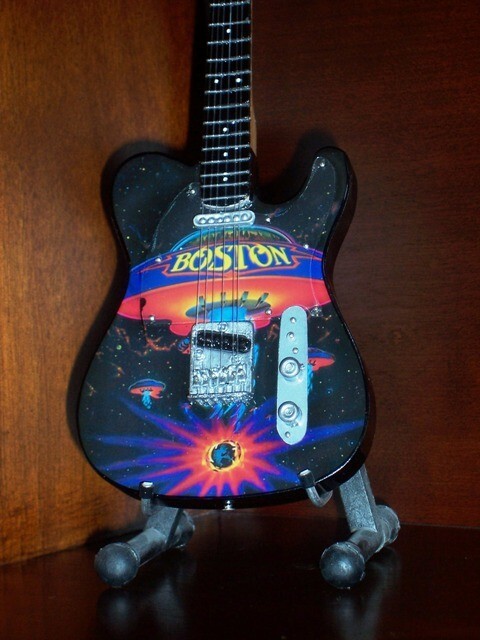 Miniature Guitar BOSTON Band Display Memorabilia FREE STAND Gift