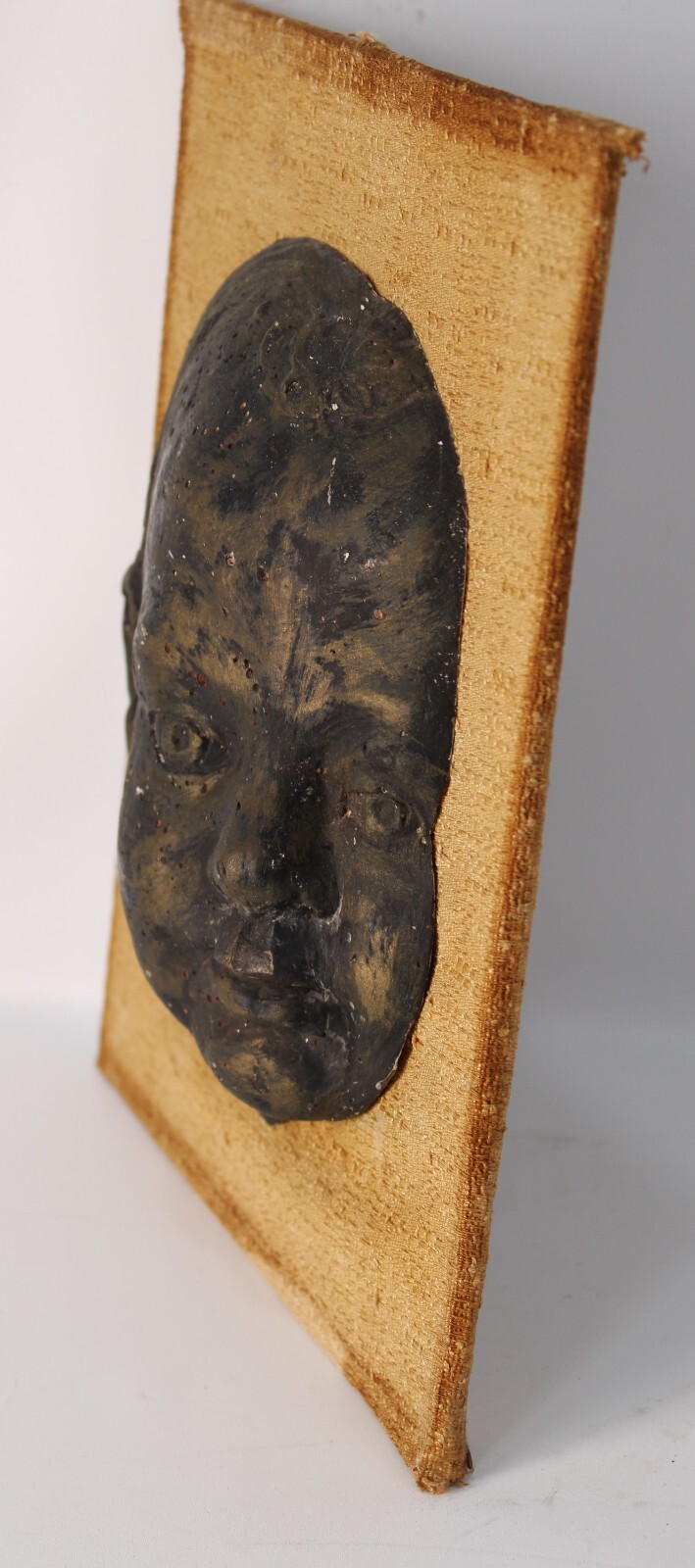 Antique Hand Made Painted 3-D Sculpture Head Of Boy Made Of Plaster On Board
